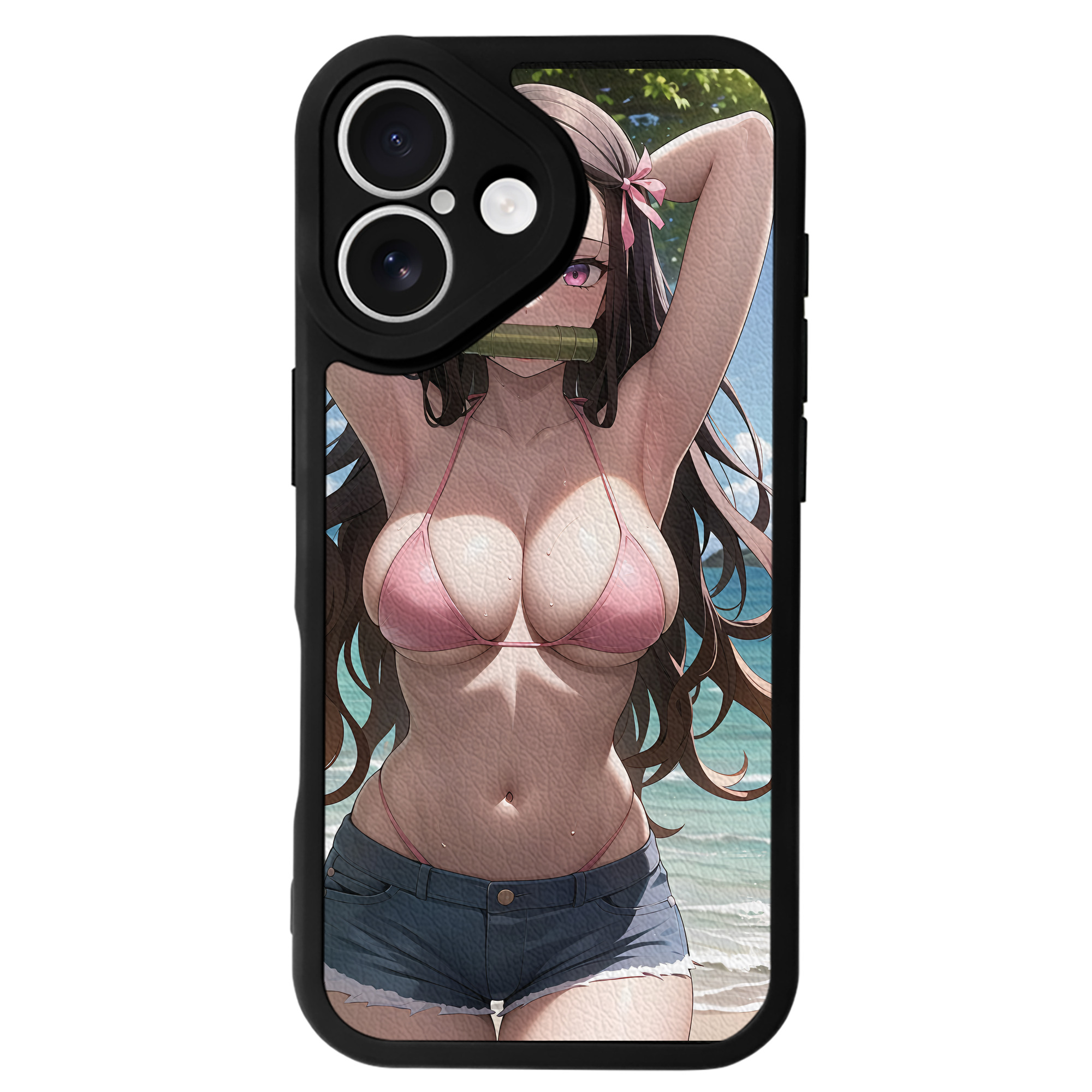 （画像用） 鬼滅の刃（きめつのやいば）竈門 禰󠄀豆子／かまど ねずこ Kamado Nezuko 【iPhone 16シリーズ対応】シリコンスマホケース（レザー調） 材質：シリコン